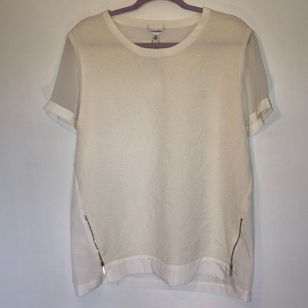 Calvin Klein sheer top with zipper detailing